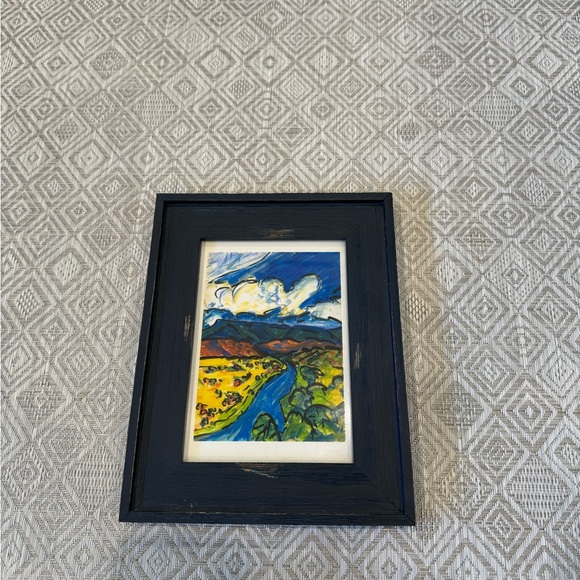 7.5” x 9.5” Distressed blue frame with print of Rio Grande River and mountains - Picture 3 of 4